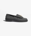 CHANEL COTTON BLACK MOCASSINS