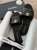 CHANEL GOLD CC TURNLOCK QUILTED SLIDES